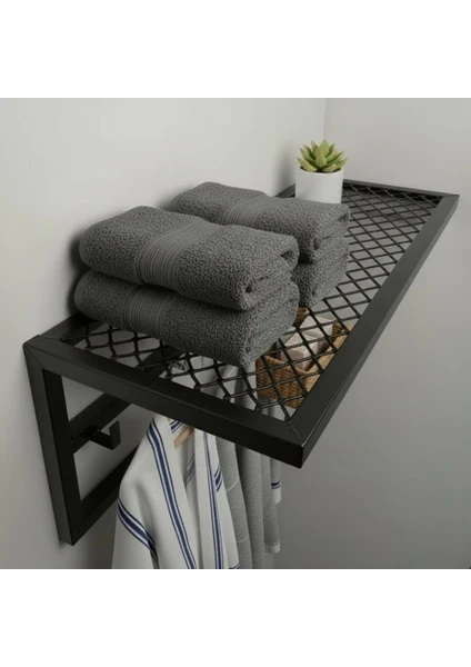 Dekoratif Demir Raflı Duvar Askısı - Metal Askılık - Elbise Askısı